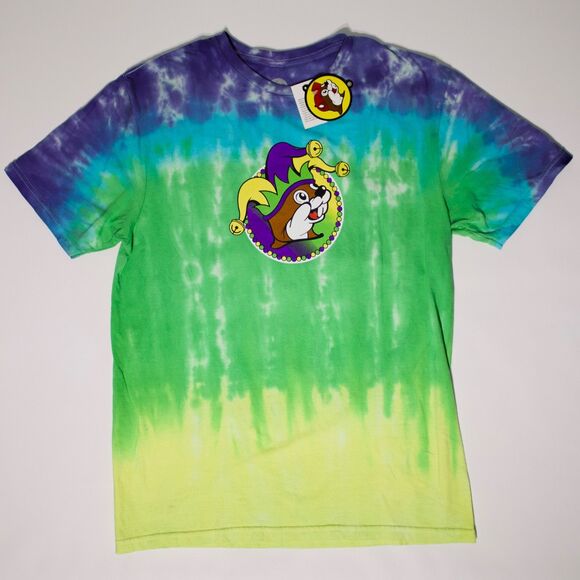 NWT Buc-ee’s Peace Love & Mardi Gras Tie Dye Double Sided T-Shirt Size Med. (B5) - Picture 2 of 10